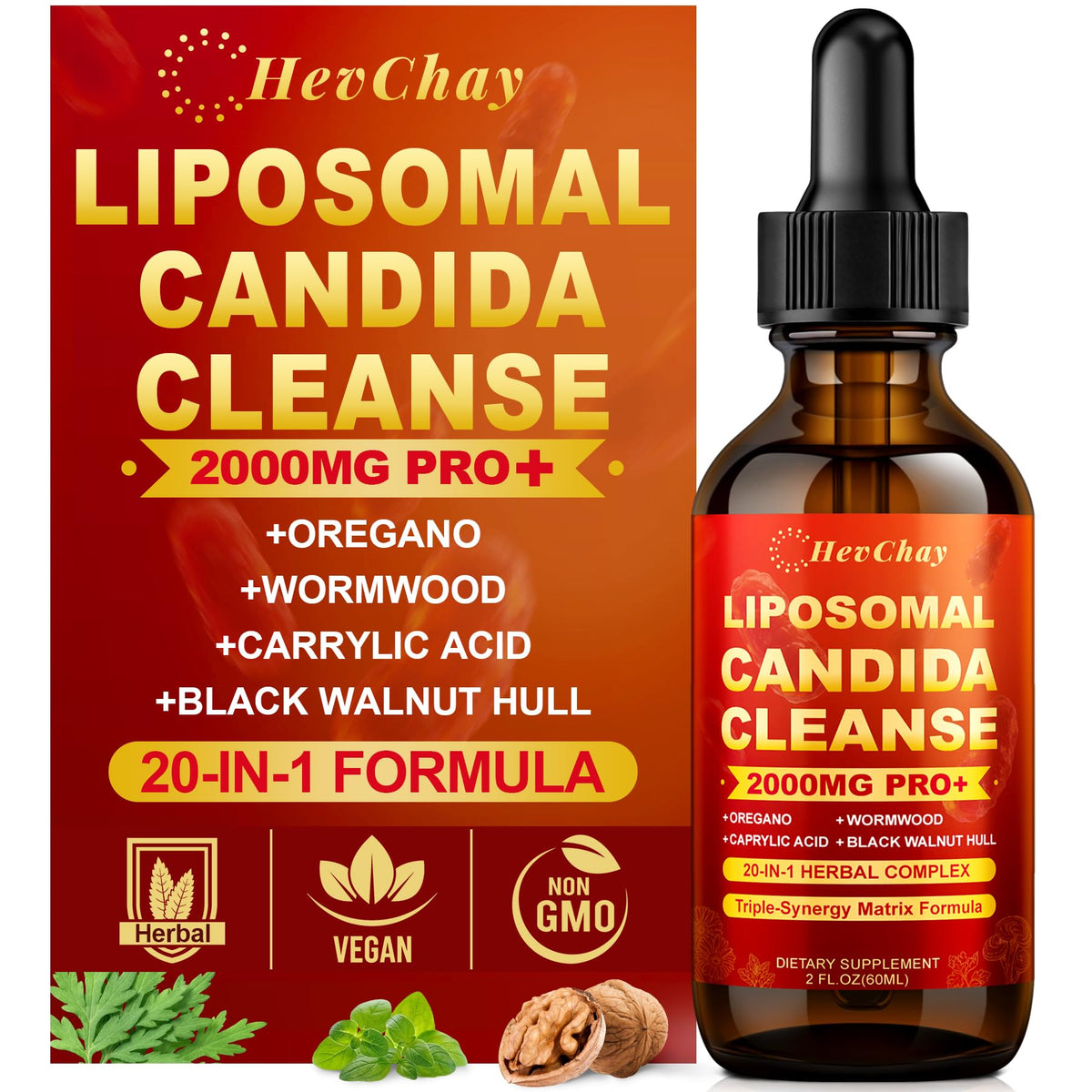 Liposomal Candida Cleanse Drops 2000mg - 20-in-1 Candida Detox for Women & Men with Caprylic Acid, Oregano, Black Walnut & Wormwood – Yeast Detox, Gut & Colon Support, - FENGGESTORE20