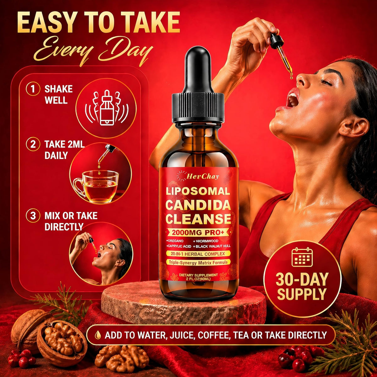 Liposomal Candida Cleanse Drops 2000mg - 20-in-1 Candida Detox for Women & Men with Caprylic Acid, Oregano, Black Walnut & Wormwood – Yeast Detox, Gut & Colon Support, - FENGGESTORE20