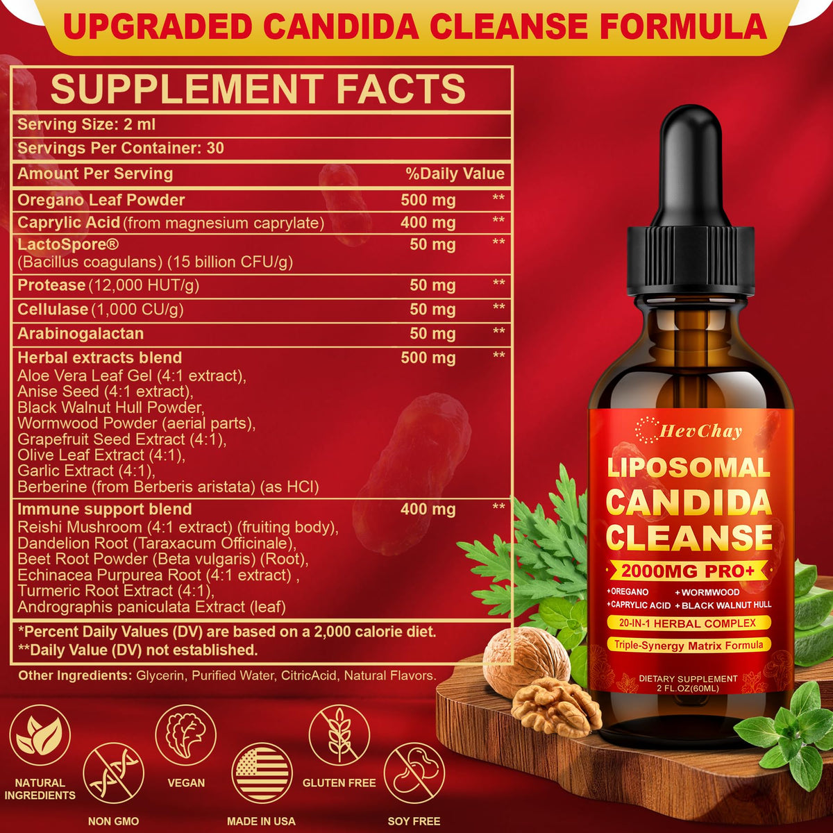 Liposomal Candida Cleanse Drops 2000mg - 20-in-1 Candida Detox for Women & Men with Caprylic Acid, Oregano, Black Walnut & Wormwood – Yeast Detox, Gut & Colon Support, - FENGGESTORE20
