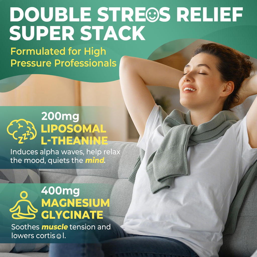 Liposomal L-Theanine 200mg Magnesium Glycinate 400mg Gummies with GABA, 5HTP, Apigenin, Vitamin B6 & D3, Ashwagandha, Lemon Balm Leaf, Melatonin Free Sleep - FENGGESTORE20