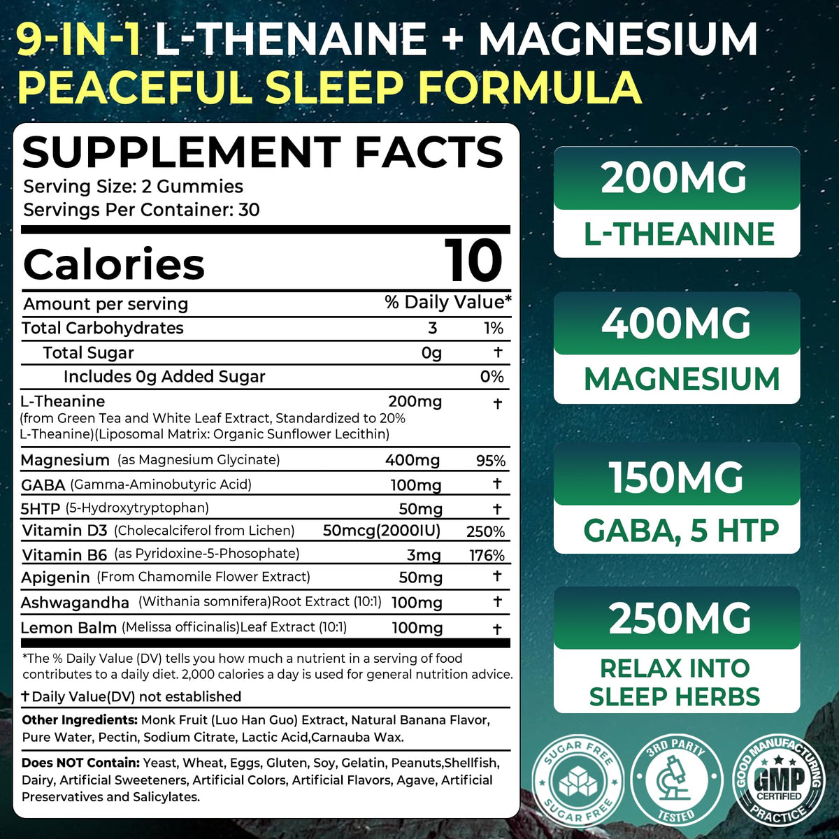 Liposomal L-Theanine 200mg Magnesium Glycinate 400mg Gummies with GABA, 5HTP, Apigenin, Vitamin B6 & D3, Ashwagandha, Lemon Balm Leaf, Melatonin Free Sleep - FENGGESTORE20