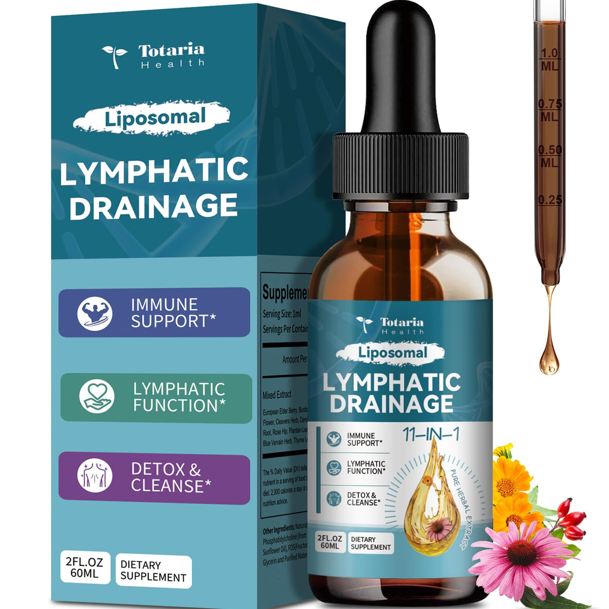 Liposomal Lymphatic Drainage Drops - 11 In 1 Organic Lymphatic Drainage Supplement with Burdock Root, Echinacea, Elderberry, Calendula, Cleavers Herb, Dandelion Supports Lymphatic Health 2 FL.OZ - FENGGESTORE20