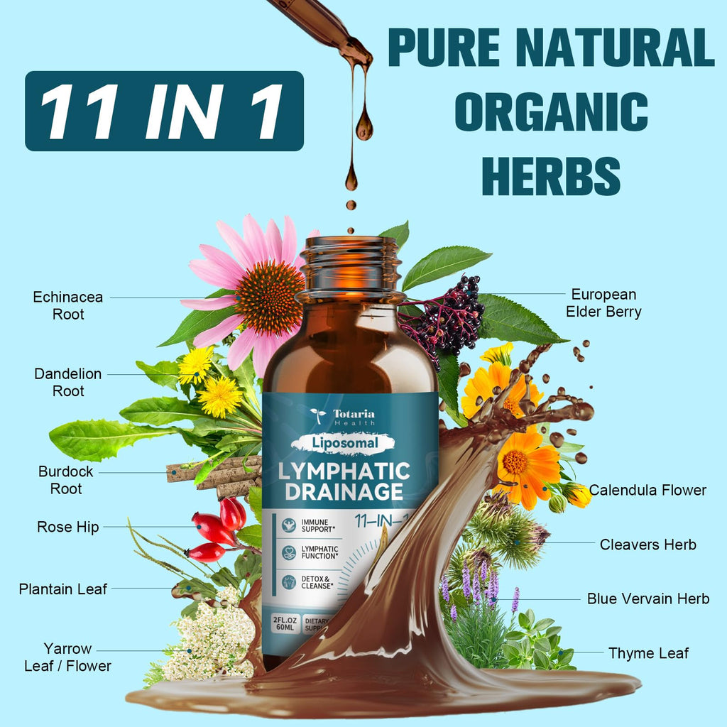 Liposomal Lymphatic Drainage Drops - 11 In 1 Organic Lymphatic Drainage Supplement with Burdock Root, Echinacea, Elderberry, Calendula, Cleavers Herb, Dandelion Supports Lymphatic Health 2 FL.OZ - FENGGESTORE20