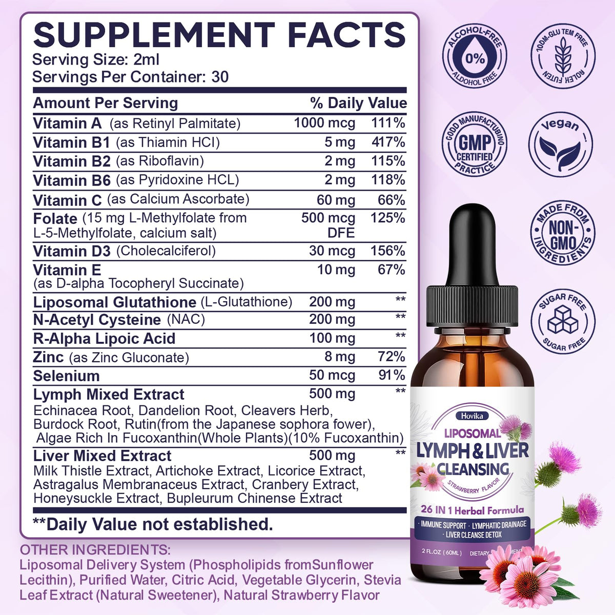 Liposomal Lymphatic Drainage Drops, 26 in 1 Liver Cleanse Detox & Repair with Milk Thistle, Echinacea, Glutathione, Vitamins, Lymph-Liver Cleanse, - FENGGESTORE20
