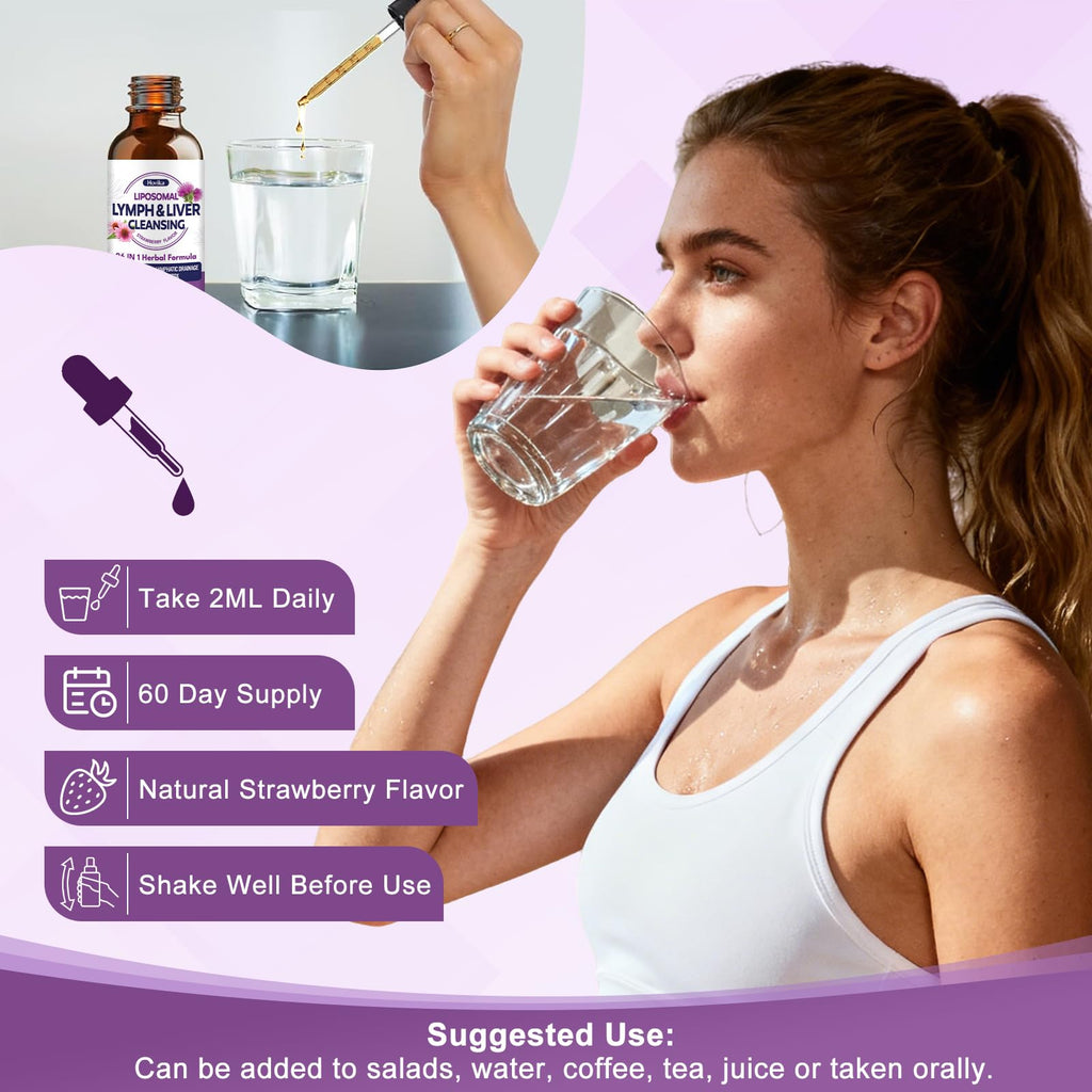 Liposomal Lymphatic Drainage Drops, 26 in 1 Liver Cleanse Detox & Repair with Milk Thistle, Echinacea, Glutathione, Vitamins, Lymph-Liver Cleanse, - FENGGESTORE20
