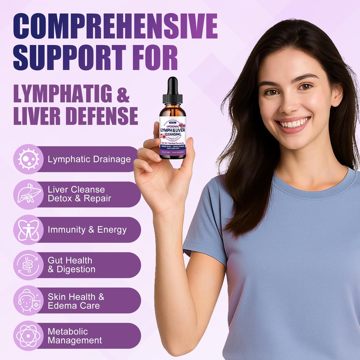 Liposomal Lymphatic Drainage Drops, 26 in 1 Liver Cleanse Detox & Repair with Milk Thistle, Echinacea, Glutathione, Vitamins, Lymph-Liver Cleanse, - FENGGESTORE20