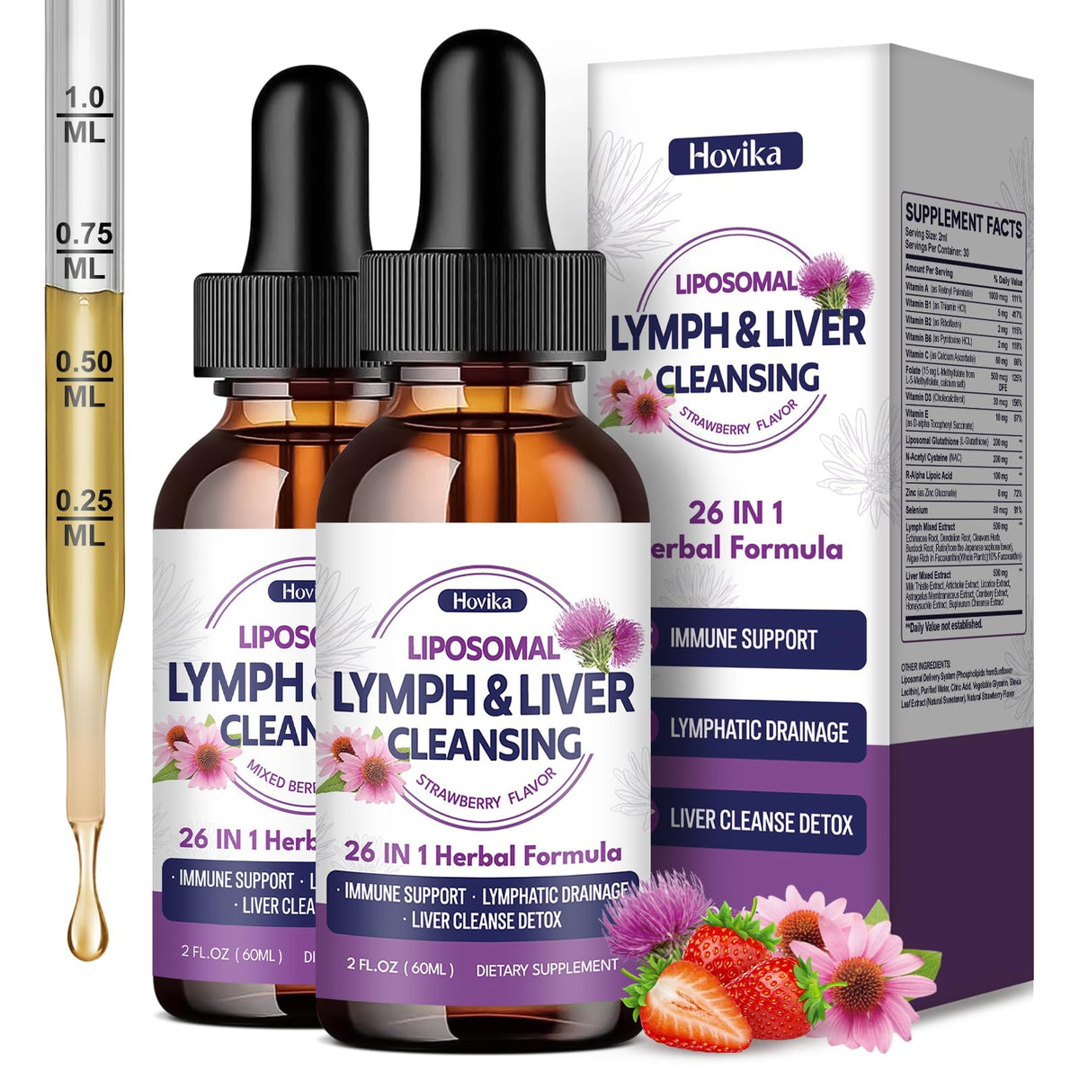 Liposomal Lymphatic Drainage Drops, 26 in 1 Liver Cleanse Detox & Repair with Milk Thistle, Echinacea, Glutathione, Vitamins, Lymph-Liver Cleanse, - FENGGESTORE20
