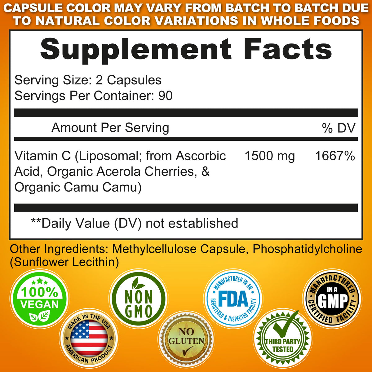 Liposomal Vitamin C Capsules - 1500mg - Made with Organic Acerola Cherries & Camu Camu, High Potency Vitamin C Liposomal - Immune Support Supplement - FENGGESTORE20