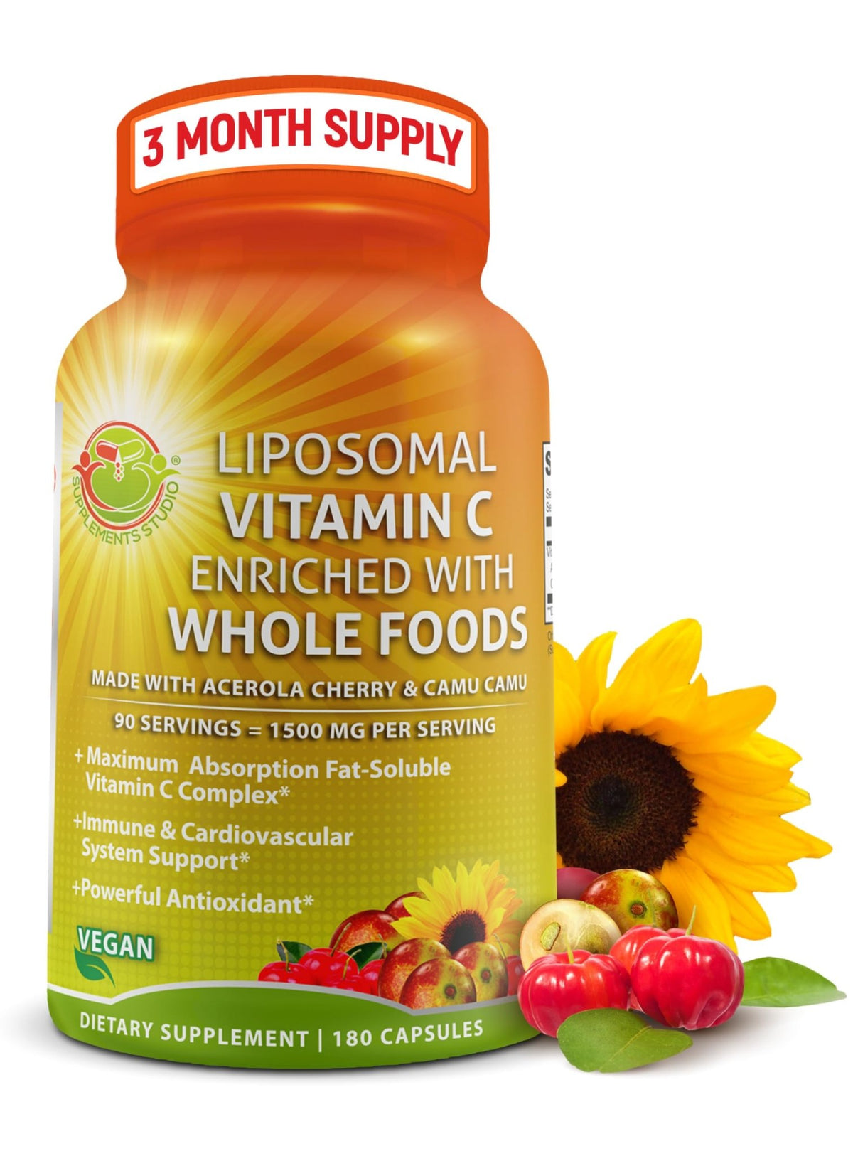 Liposomal Vitamin C Capsules - 1500mg - Made with Organic Acerola Cherries & Camu Camu, High Potency Vitamin C Liposomal - Immune Support Supplement - FENGGESTORE20