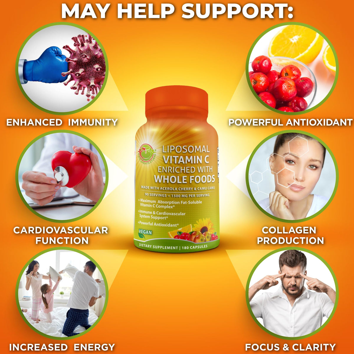 Liposomal Vitamin C Capsules - 1500mg - Made with Organic Acerola Cherries & Camu Camu, High Potency Vitamin C Liposomal - Immune Support Supplement - FENGGESTORE20