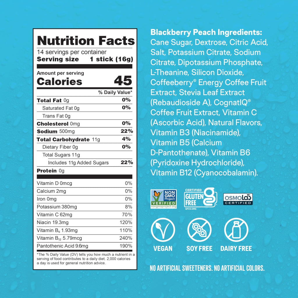 Liquid I.V.® Hydration Multiplier +Energy - BlackBerry - Peach | Electrolyte Powder Drink | 1 Pack (14 Servings) - FENGGESTORE20