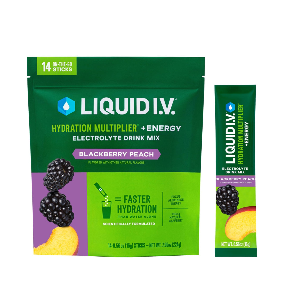 Liquid I.V.® Hydration Multiplier +Energy - BlackBerry - Peach | Electrolyte Powder Drink | 1 Pack (14 Servings) - FENGGESTORE20