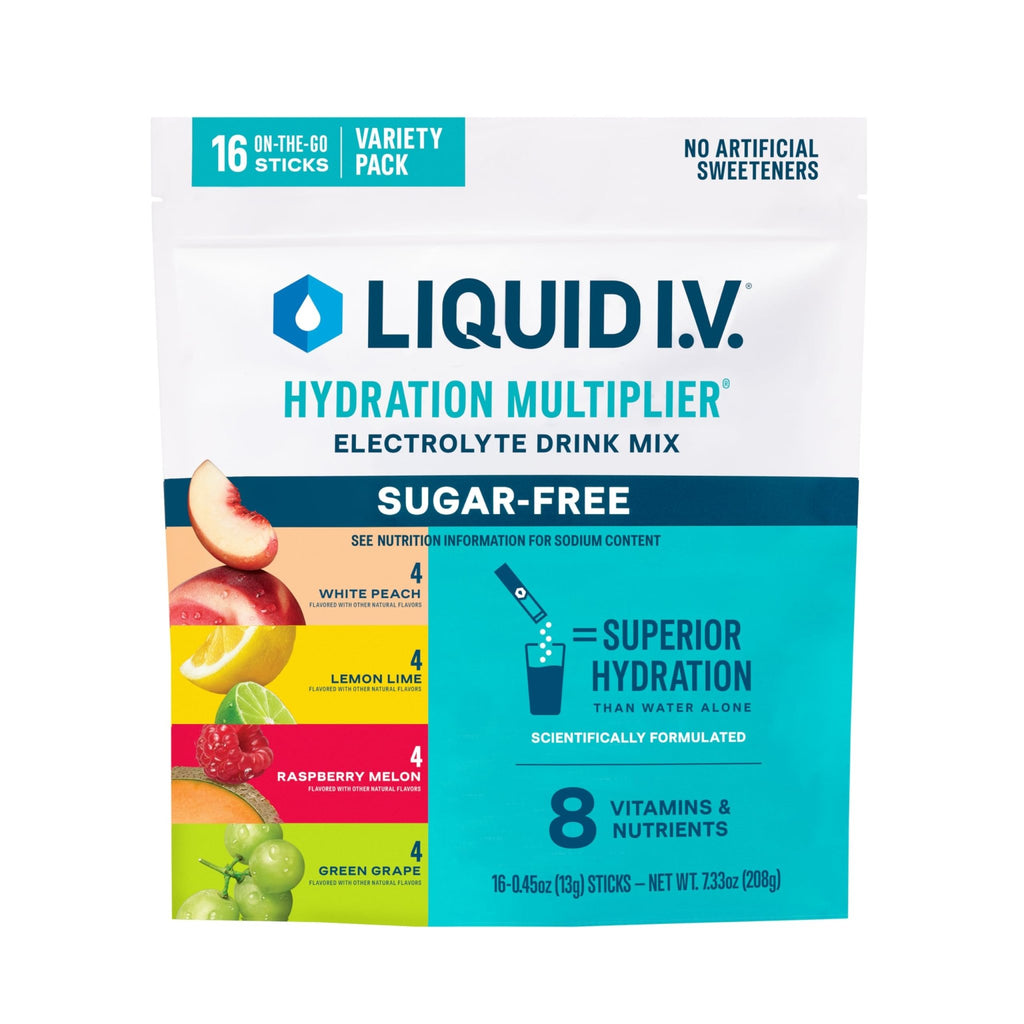 Liquid I.V.® Hydration Multiplier Sugar-Free Variety Pack - Raspberry Melon, Lemon Lime, White Peach, Green Grape - FENGGESTORE20