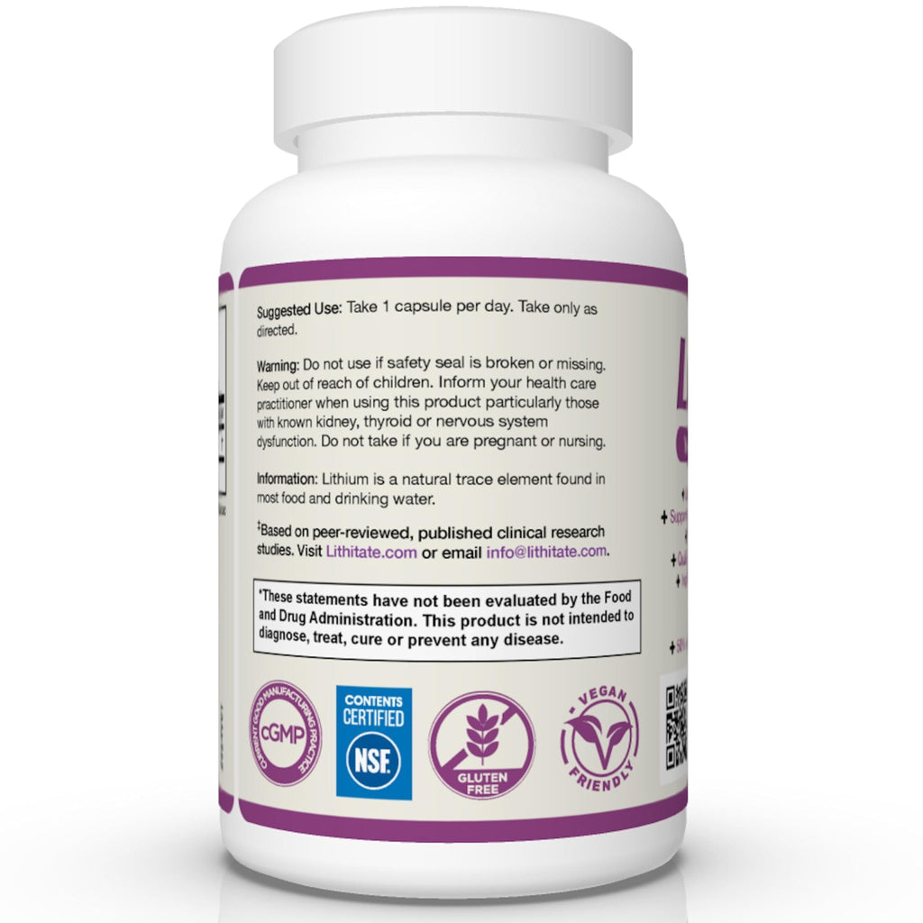 lithitate Lithium Aspartate 10mg | Supports Cognitive Function & Brain Health with Aging | NSF Certified | Promotes Mental Clarity, Healthy Mood & Longevity - FENGGESTORE20