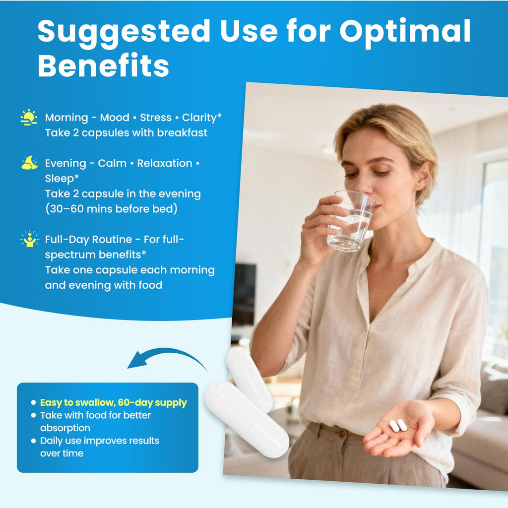 Lithium Orotate 5/10mg, L-Theanine 200mg, Ashwagandha 300mg - Mood Focus Memory Brain Supplements with Bacopa Monnieri, Lion’s Mane, Magnesium, Zinc D3 B6 Folate B12 - FENGGESTORE20
