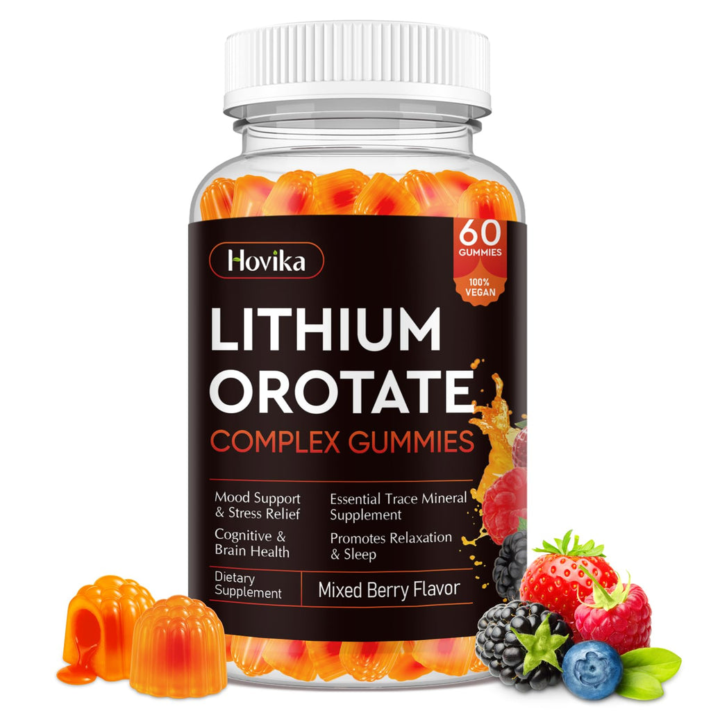 Lithium Orotate 5mg 10mg Gummies Lithium Supplements with Vitamin B, Magnesium & Selenium for Mood Support, Stress Relief, Brain Health, Non-GMO, Vegan, Gluten Free - FENGGESTORE20