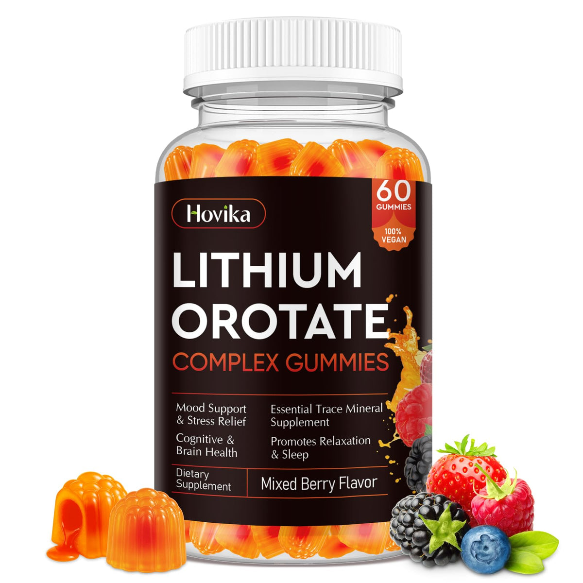 Lithium Orotate 5mg 10mg Gummies Lithium Supplements with Vitamin B, Magnesium & Selenium for Mood Support, Stress Relief, Brain Health, Non-GMO, Vegan, Gluten Free - FENGGESTORE20