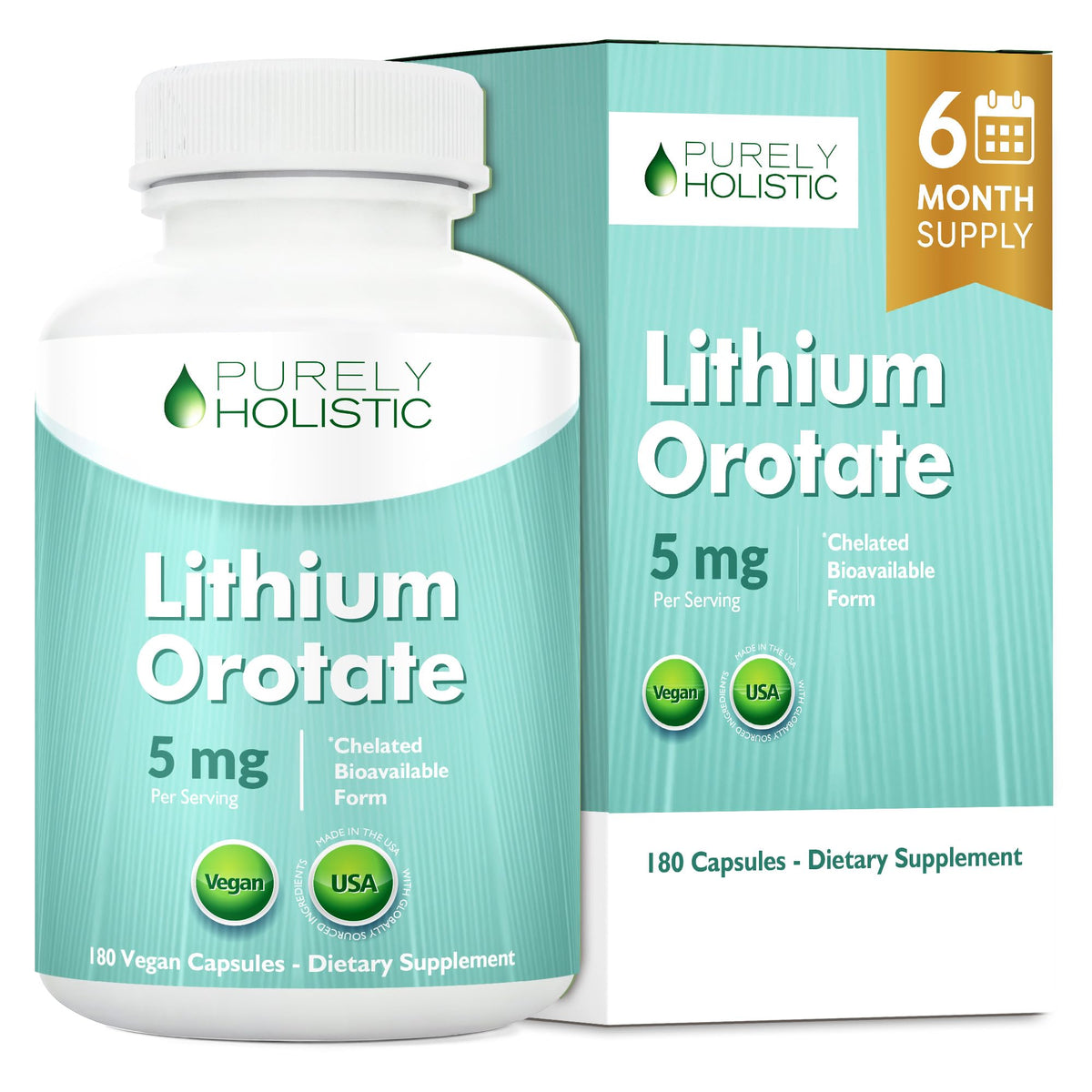 Lithium Orotate 5mg, 180 Vegetarian Lithium Capsules, Supplement Lithium Orotate 5mg, 180 Vegetarian Lithium Capsules, Helps Maintain Healthy Mood - FENGGESTORE20