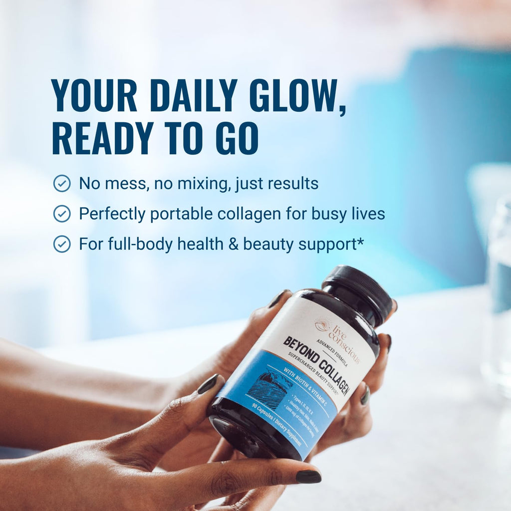 Live Conscious Beyond Collagen Multi Collagen Capsules - Types I, II, III, V & X - Hydrolyzed Blend with Biotin & Vitamin C - FENGGESTORE20