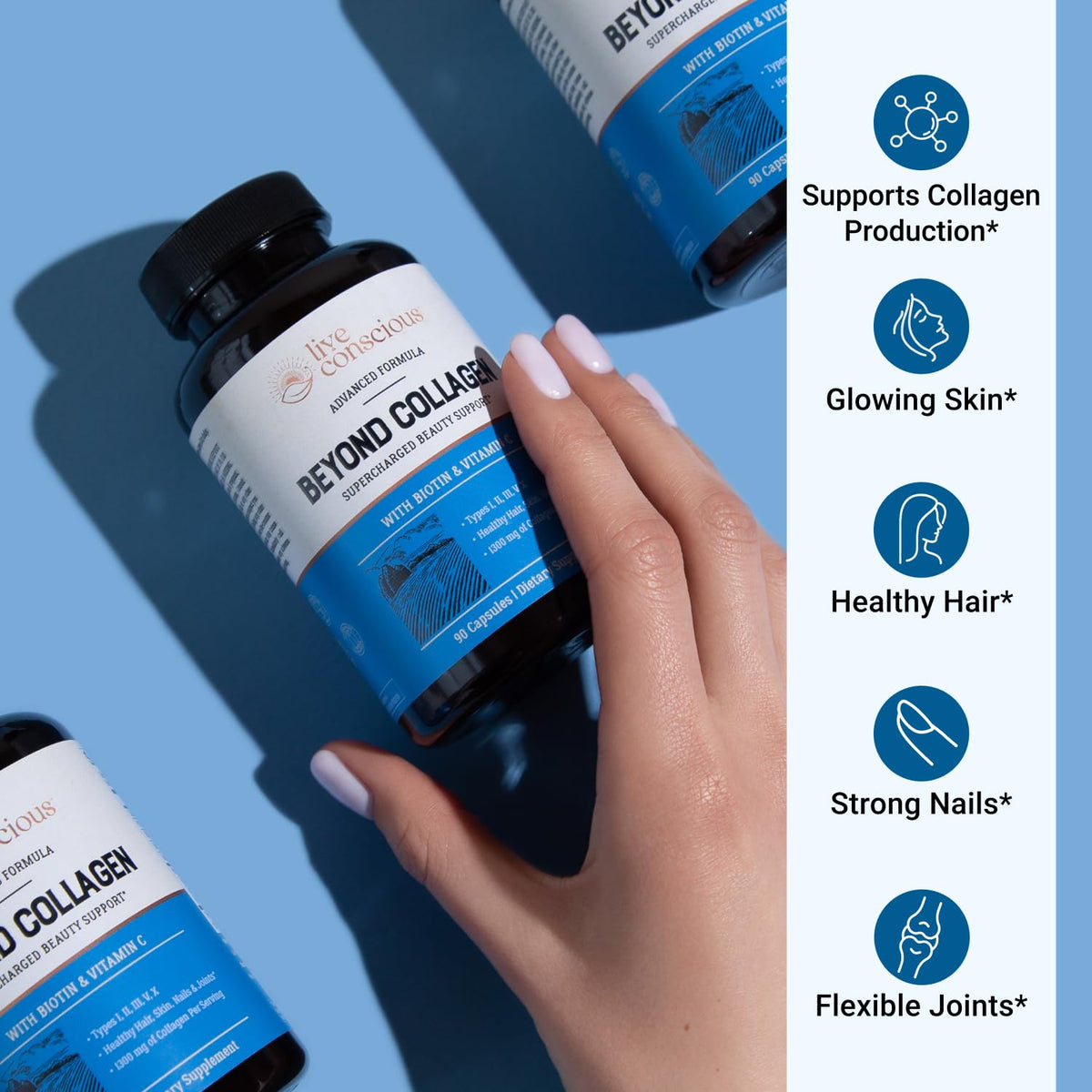 Live Conscious Beyond Collagen Multi Collagen Capsules - Types I, II, III, V & X - Hydrolyzed Blend with Biotin & Vitamin C - FENGGESTORE20