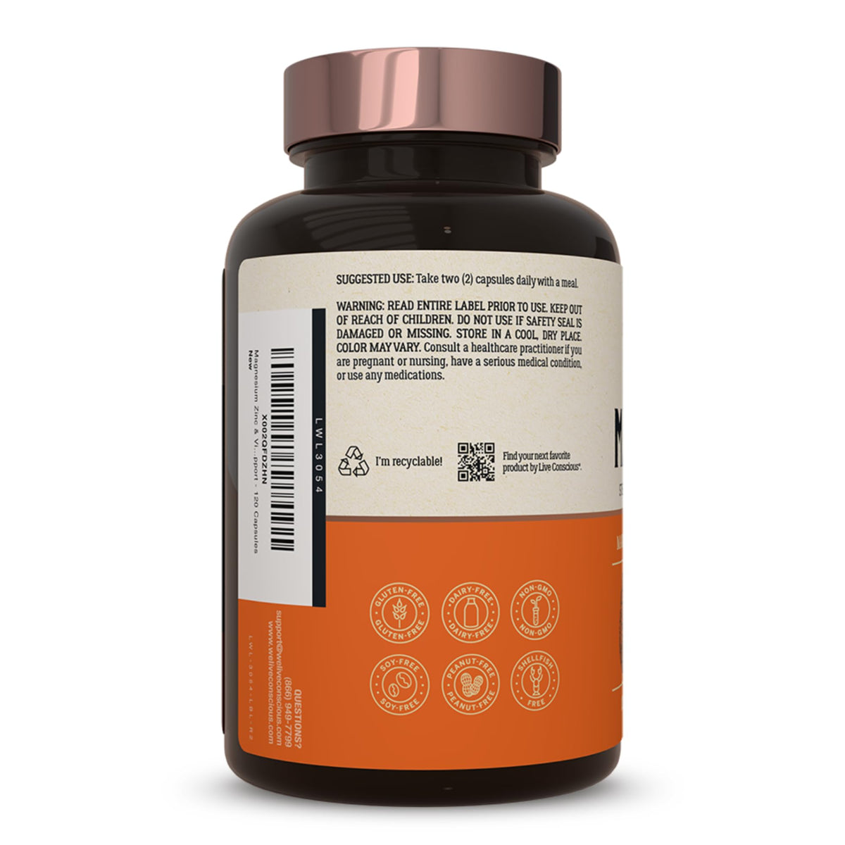 Live Conscious Magwell Magnesium Zinc & Vitamin D3 - Magnesium Glycinate, Malate, & Citrate - Triple Supplement for Women & Men - for Sleep, Bone, Heart, Immune Support - 120 Caps - FENGGESTORE20