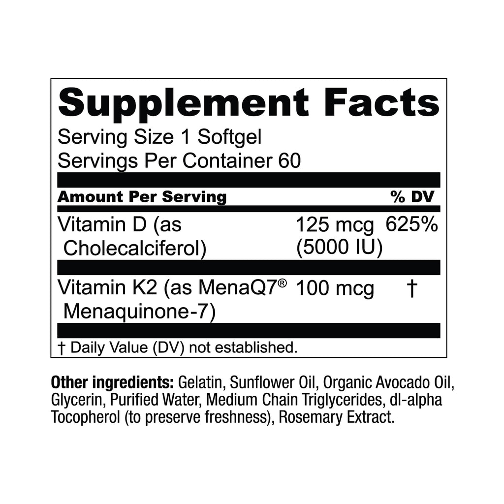 Live Conscious Vitamin K2 MK7 with D3 Supplement | Bone & Heart Health Support - Patented Vitamin K & Vitamin D3 5000 IU - 60 Softgels - FENGGESTORE20