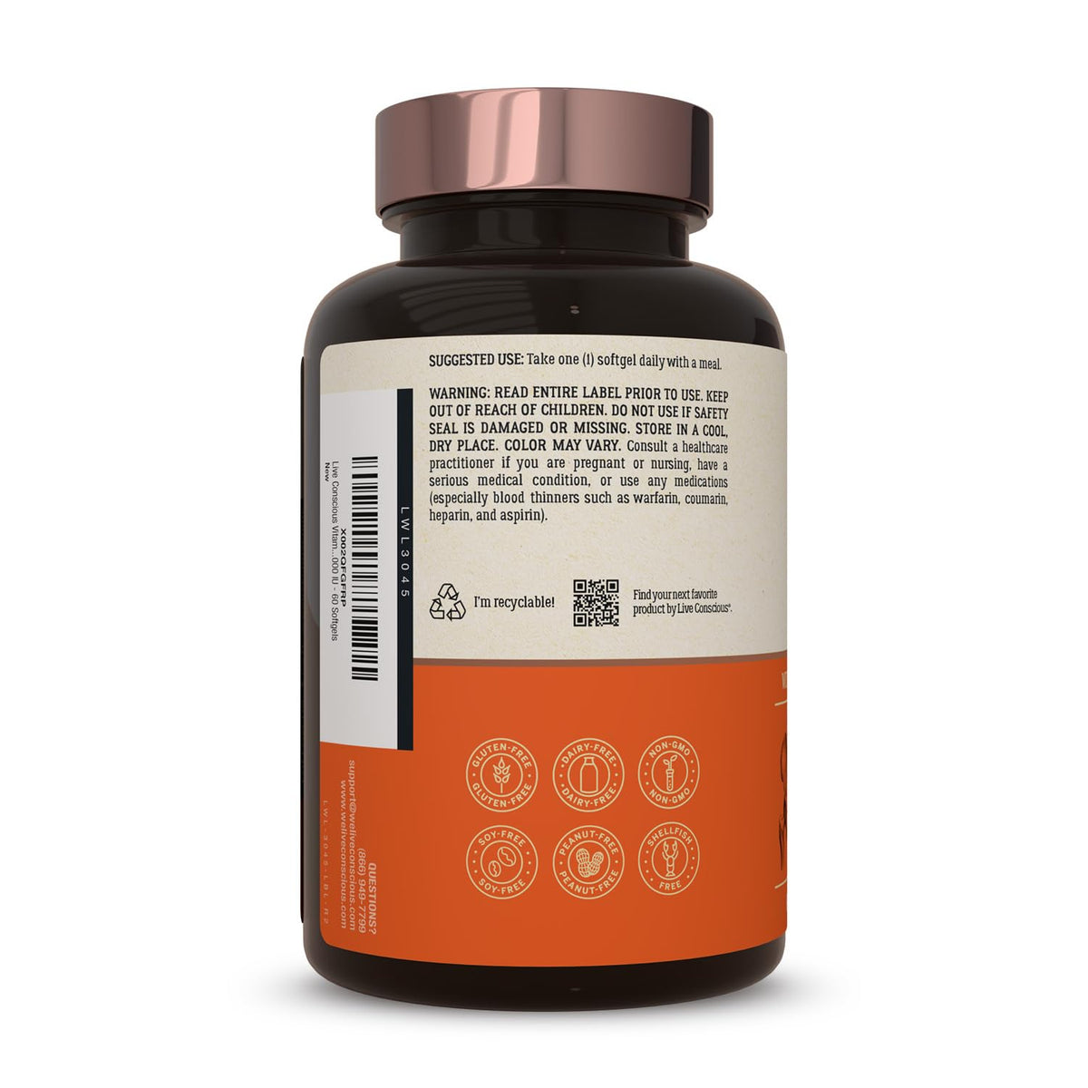 Live Conscious Vitamin K2 MK7 with D3 Supplement | Bone & Heart Health Support - Patented Vitamin K & Vitamin D3 5000 IU - 60 Softgels - FENGGESTORE20