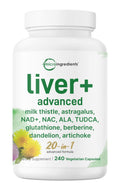 Liver Advanced+, 240 Veggie Capsules | 20-in-1 Complex with Milk Thistle, Dandelion, NAD, NAC, ALA, TUDCA, Glutathione, Artichoke, Turmeric, - FENGGESTORE20