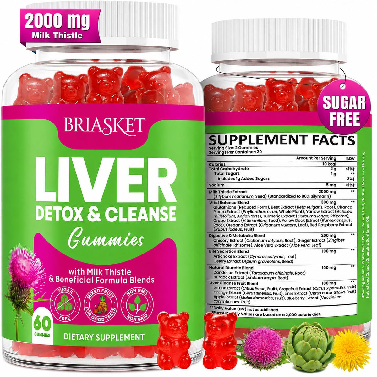 Liver Detox Cleanse & Repair, 2000 mg Milk Thistle Liver Detox, Liver Support Supplement with Glutathione, Dandelion Root, Turmeric & Artichoke, 23-in-1Herbal - FENGGESTORE20