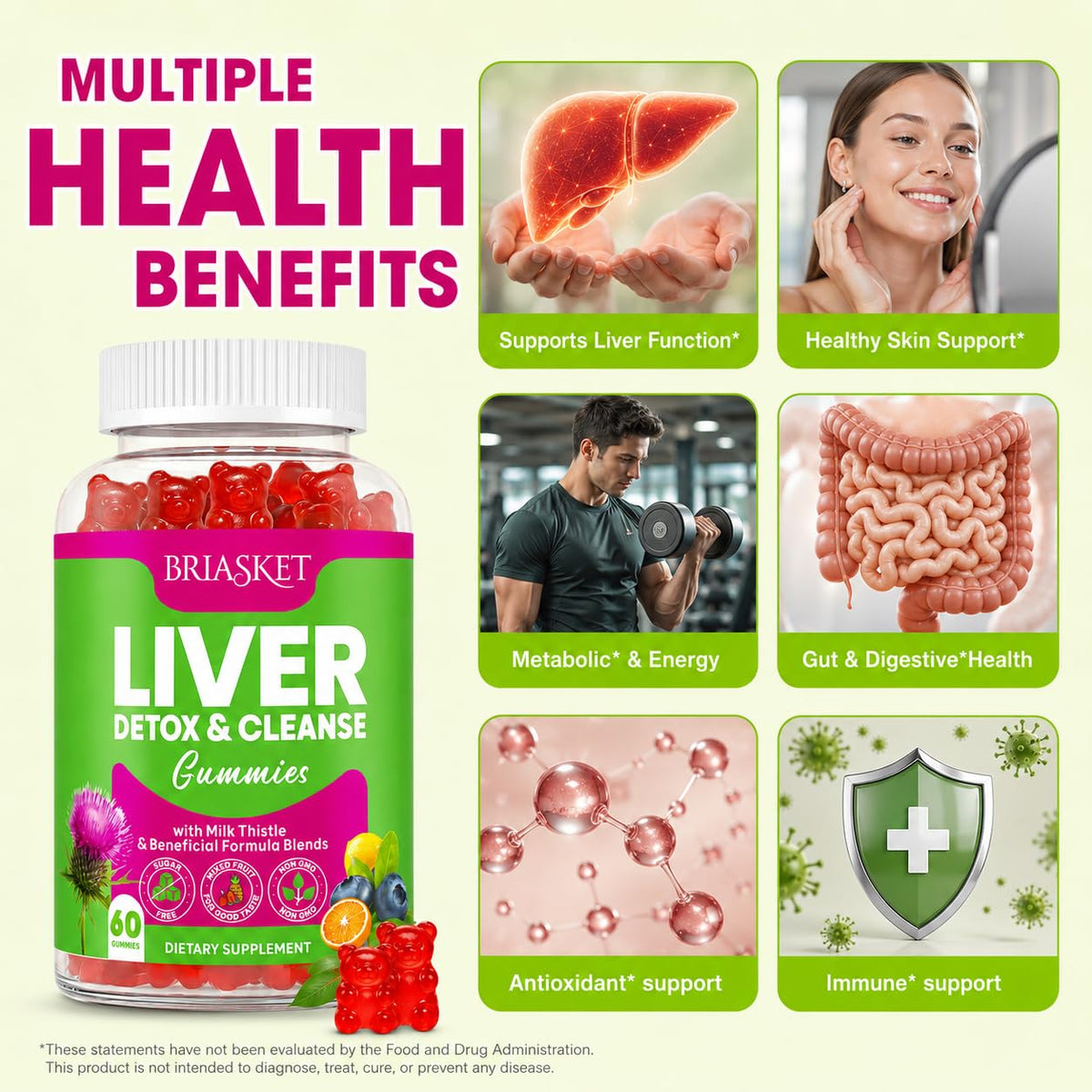 Liver Detox Cleanse & Repair, 2000 mg Milk Thistle Liver Detox, Liver Support Supplement with Glutathione, Dandelion Root, Turmeric & Artichoke, 23-in-1Herbal - FENGGESTORE20