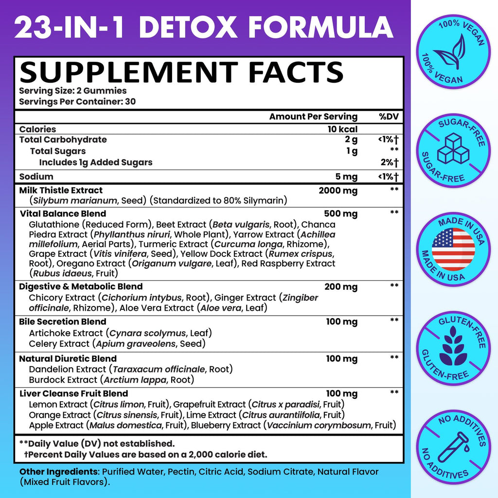 Liver Detox Cleanse & Repair Gummies - 2000mg Milk Thistle Liver Detox Gummies, 23-in-1 Herbal with Dandelion Root, Glutathione & Turmeric- Liver Support - FENGGESTORE20