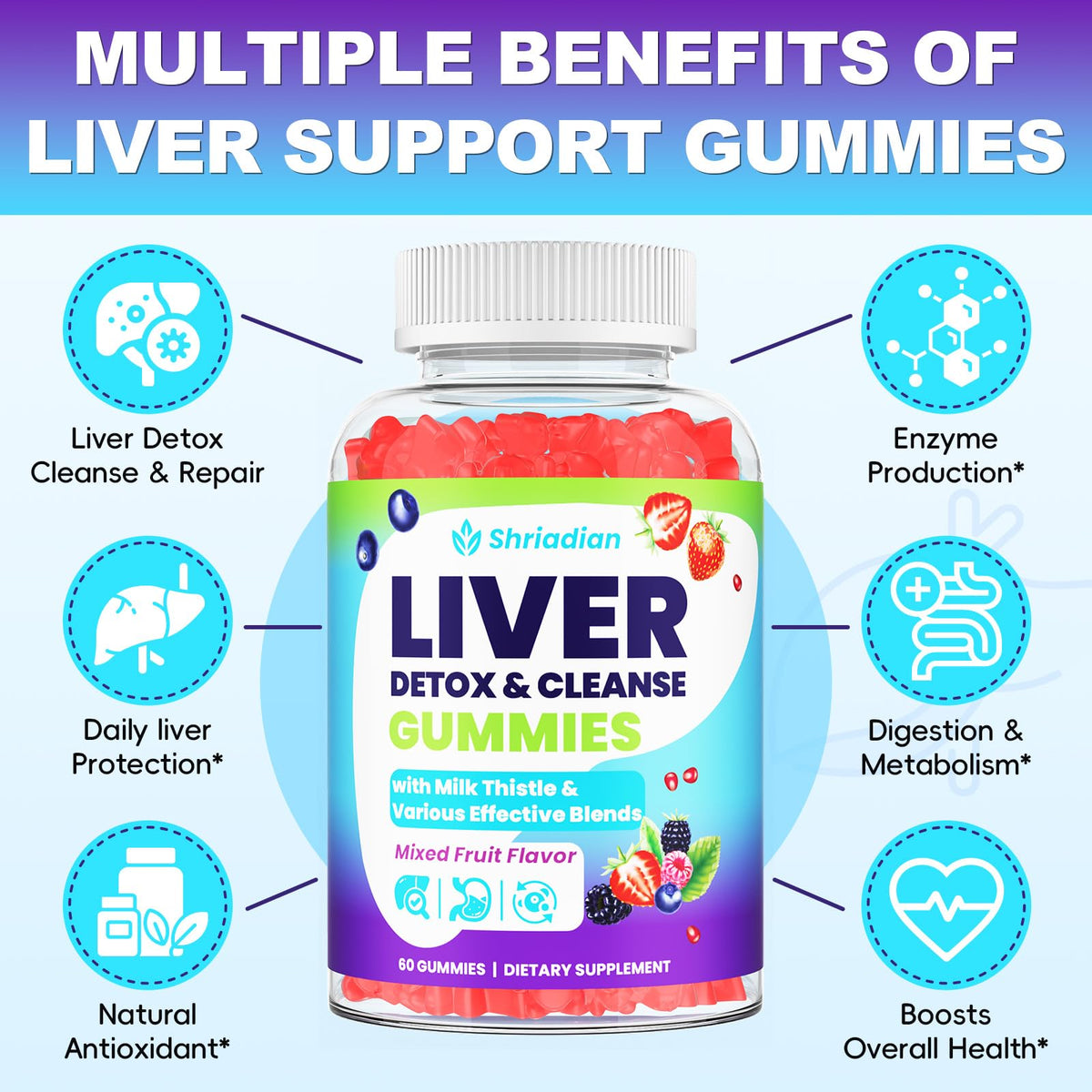 Liver Detox Cleanse & Repair Gummies - 2000mg Milk Thistle Liver Detox Gummies, 23-in-1 Herbal with Dandelion Root, Glutathione & Turmeric- Liver Support - FENGGESTORE20