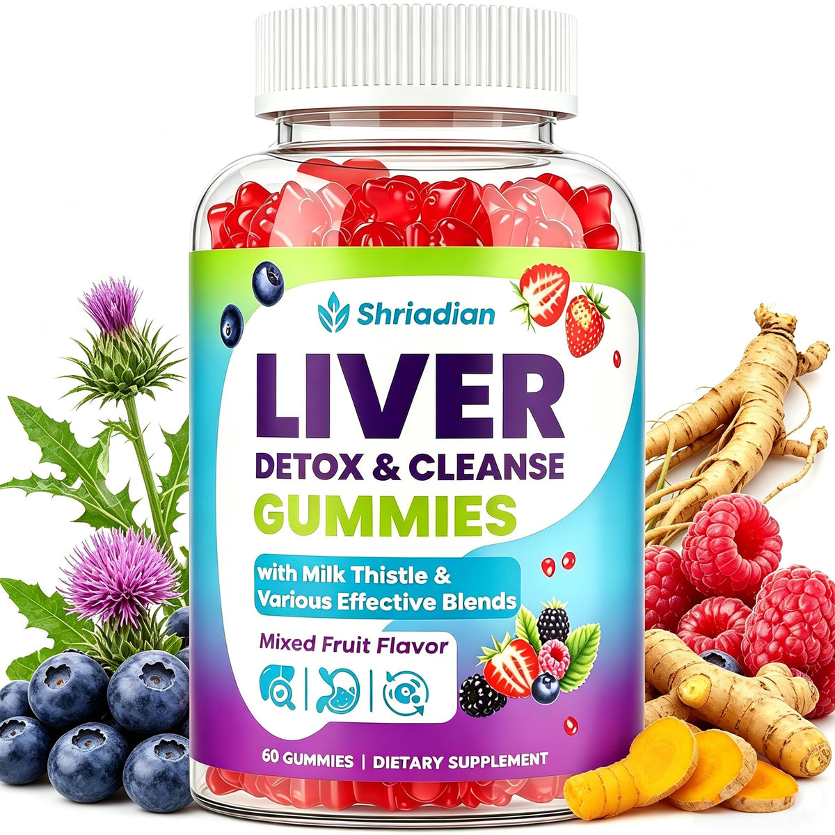 Liver Detox Cleanse & Repair Gummies - 2000mg Milk Thistle Liver Detox Gummies, 23-in-1 Herbal with Dandelion Root, Glutathione & Turmeric- Liver Support - FENGGESTORE20