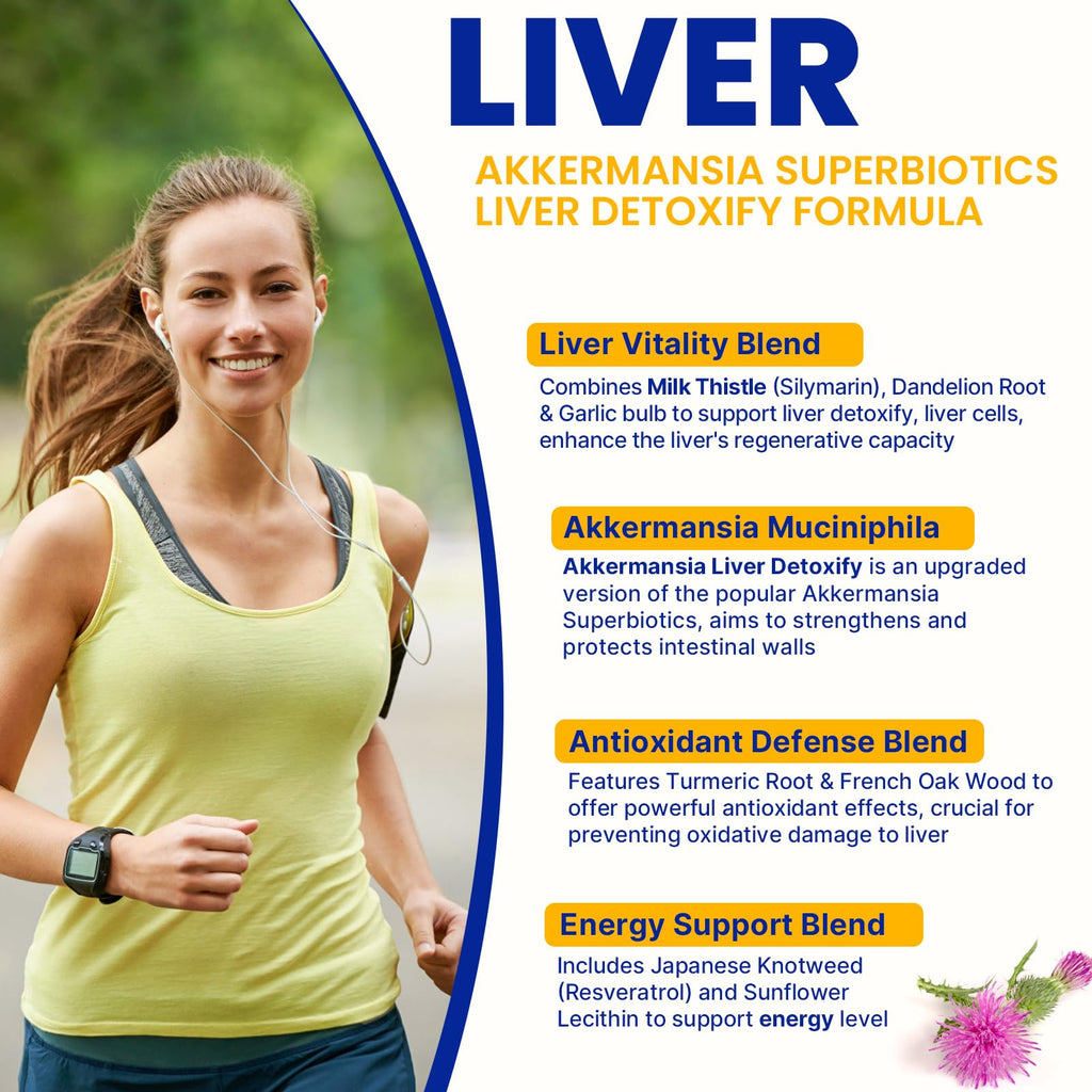 Liver Detoxify Repair & Cleanse, 20 Billion Afu Akkermansia Probiotic with Milk Thistle, Dandelion & Turmeric, 8-in-1 Herbal Formula for Liver Support & Renew, - FENGGESTORE20