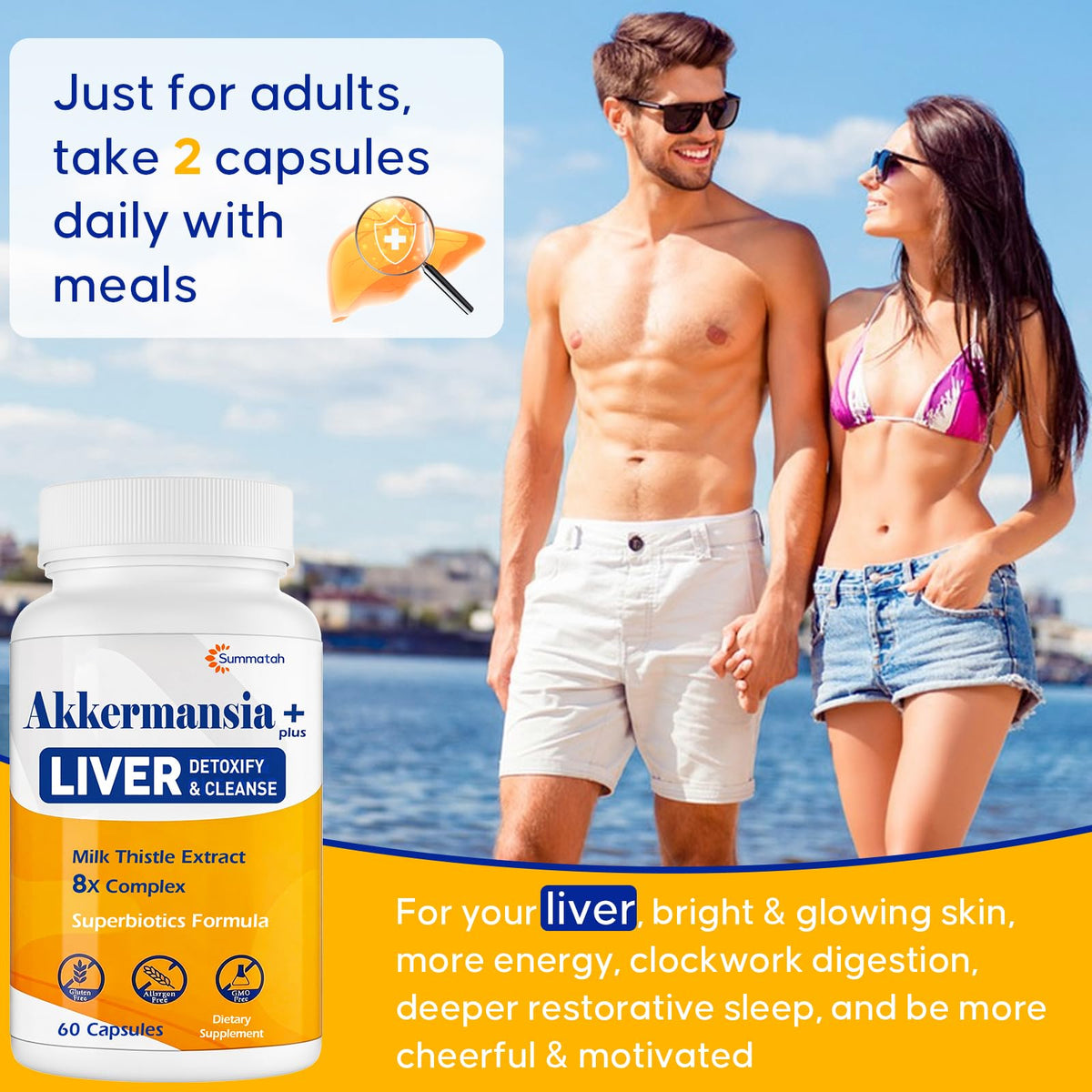 Liver Detoxify Repair & Cleanse, 20 Billion Afu Akkermansia Probiotic with Milk Thistle, Dandelion & Turmeric, 8-in-1 Herbal Formula for Liver Support & Renew, - FENGGESTORE20