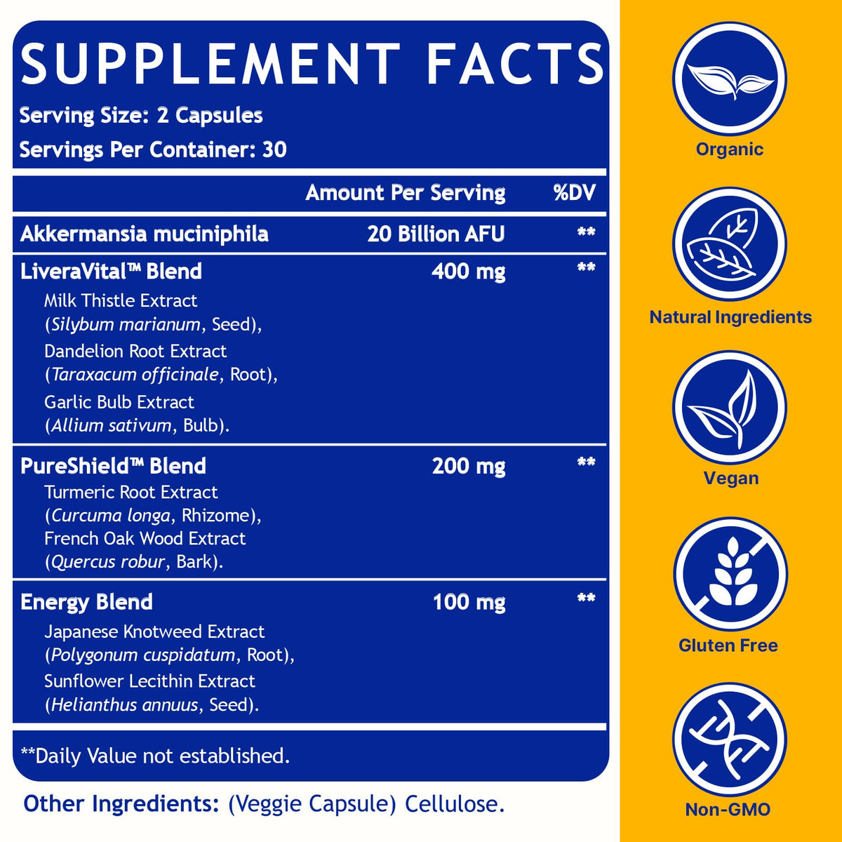 Liver Detoxify Repair & Cleanse, 20 Billion Afu Akkermansia Probiotic with Milk Thistle, Dandelion & Turmeric, 8-in-1 Herbal Formula for Liver Support & Renew, - FENGGESTORE20