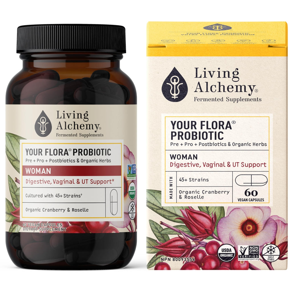 Living Alchemy Gut Health Supplements for Women - Your Flora Probiotics Women with Fermented Soybean, Cranberry Juice, Roselle, Prebiotics, Digestive Enzyme, & Probiotics - Vegan, Non-GMO, 60 Pcs - FENGGESTORE20