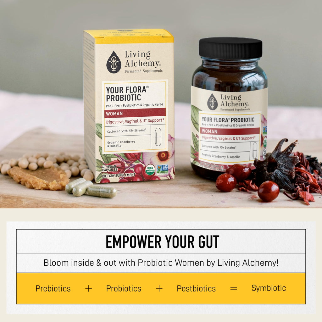 Living Alchemy Gut Health Supplements for Women - Your Flora Probiotics Women with Fermented Soybean, Cranberry Juice, Roselle, Prebiotics, Digestive Enzyme, & Probiotics - Vegan, Non-GMO, 60 Pcs - FENGGESTORE20