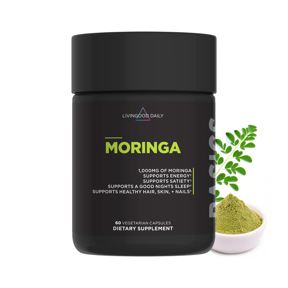 Livingood Daily Moringa Capsules, Moringa Supplement for Energy, Sleep, Satiety, Hair, Skin, Nails & Wellness, Plant Based Vegetarian, Gluten Free, Non GMO, Vegan, Daily Greens Superfood, 60 Capsules - FENGGESTORE20