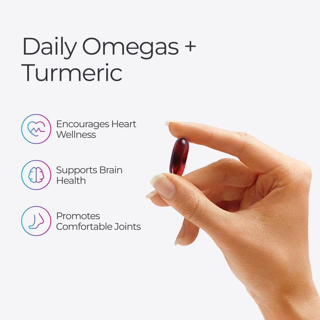 Livingood Daily Omega 3 6 9 Plus Turmeric Curcumin Supplement, 60 Softgels - Fish Oil Omega 3 Supplements (EPA & DHA) for Men and Women - Brain, Joint, Heart Health, and Metabolism - Made in USA - FENGGESTORE20