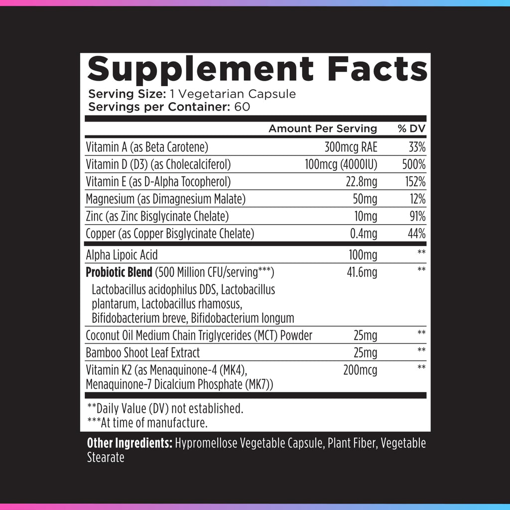 Livingood Daily Vitamin D3 K2 4000 IU Supplement, 9-in-1 Dietary Supplement for Immune Support - Made with Vitamins D, A, E, K2, Zinc, Magnesium & Probiotic Blend for Maximum Absorption - 60 Capsules - FENGGESTORE20
