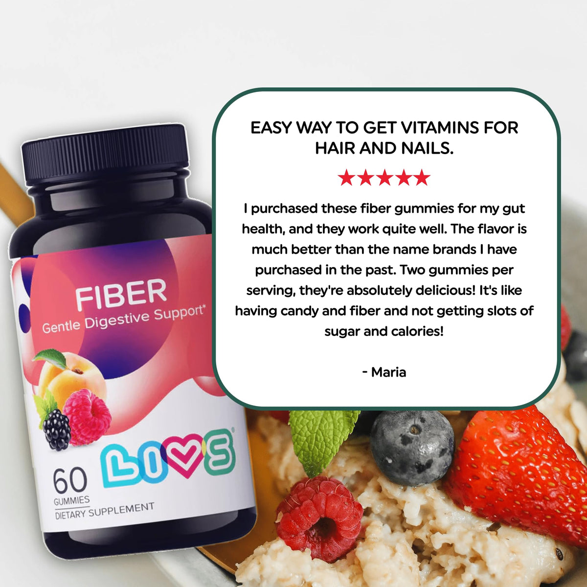 LIVS Fiber Gummies for Adults – Promote Digestive Support & Regularity | Gut Health & Smooth Digestion | Plant-Based Prebiotic | Non-GMO Fiber Supplement - FENGGESTORE20