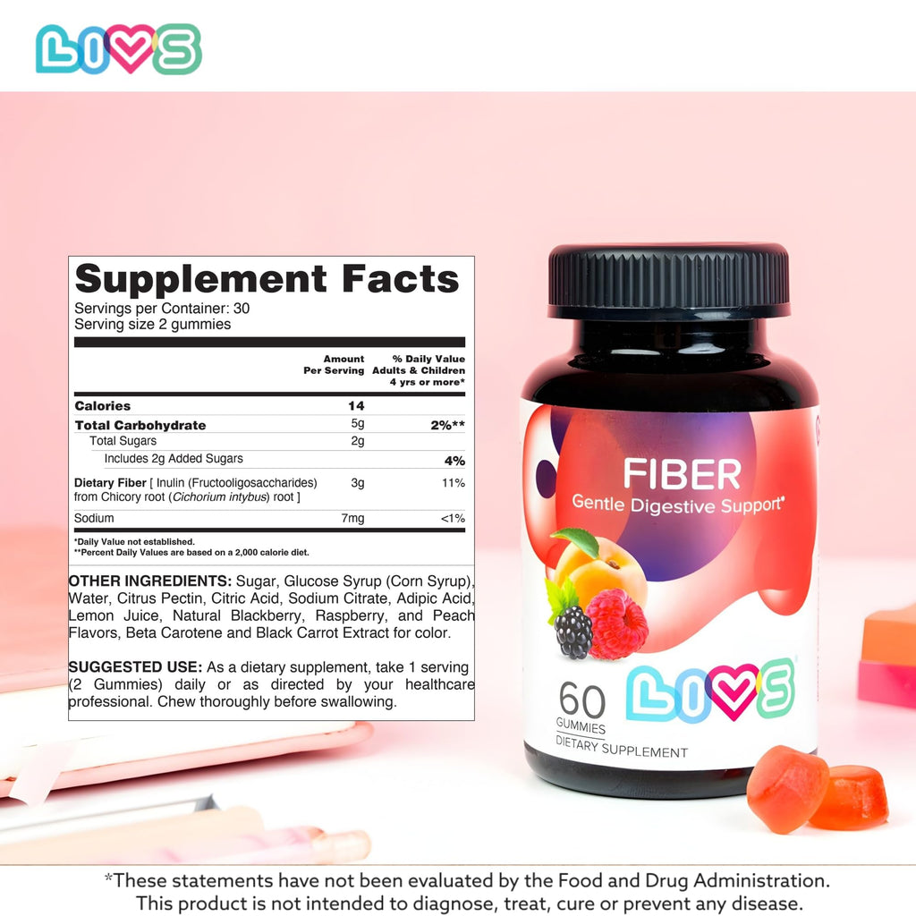 LIVS Fiber Gummies for Adults – Promote Digestive Support & Regularity | Gut Health & Smooth Digestion | Plant-Based Prebiotic | Non-GMO Fiber Supplement - FENGGESTORE20