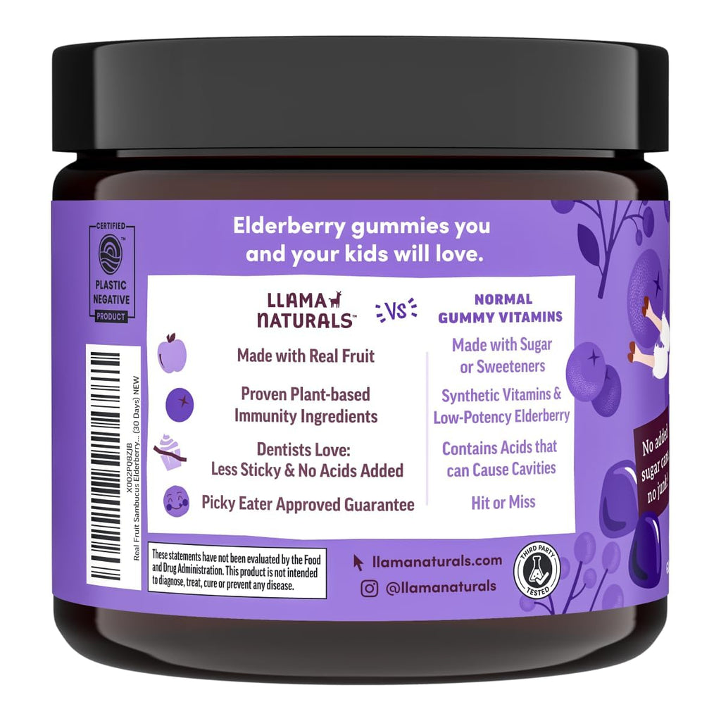 Llama Naturals Elderberry Gummies for Kids, Vegan, Organic Immune Support Supplement with Vitamin C and Zinc, Toddler Real Fruit Gummy Vitamins for Immunity - FENGGESTORE20