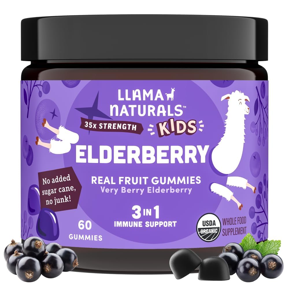 Llama Naturals Elderberry Gummies for Kids, Vegan, Organic Immune Support Supplement with Vitamin C and Zinc, Toddler Real Fruit Gummy Vitamins for Immunity - FENGGESTORE20