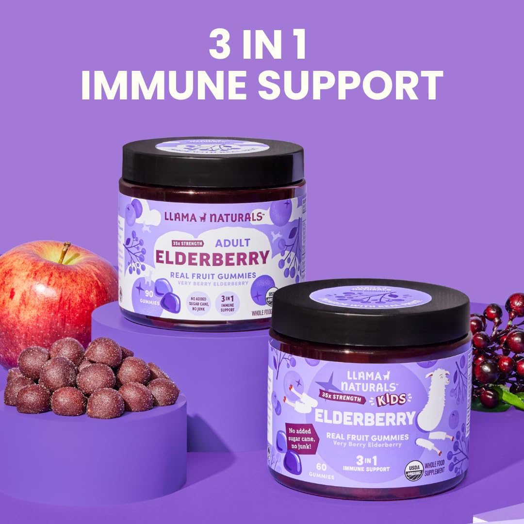 Llama Naturals Elderberry Gummies for Kids, Vegan, Organic Immune Support Supplement with Vitamin C and Zinc, Toddler Real Fruit Gummy Vitamins for Immunity - FENGGESTORE20