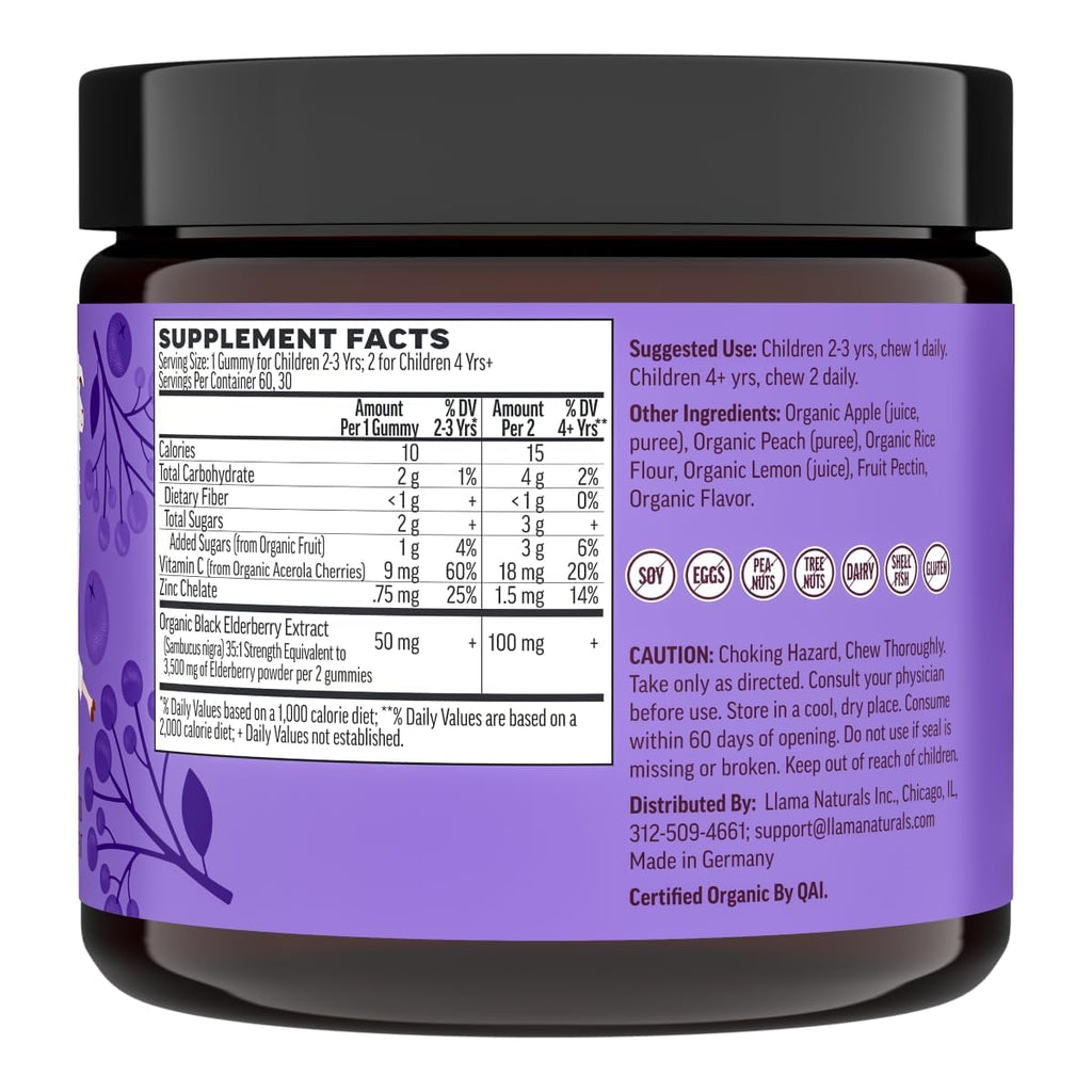 Llama Naturals Elderberry Gummies for Kids, Vegan, Organic Immune Support Supplement with Vitamin C and Zinc, Toddler Real Fruit Gummy Vitamins for Immunity - FENGGESTORE20
