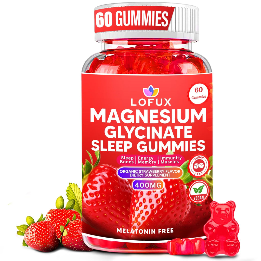 Lofux Magnesium Glycinate Gummies 400mg, Sugar Free Magnesium Gummies for Adults Women, Men, Chewable Supplement Gummy with L-Threonate, Vitamin D, B6, CoQ10 - FENGGESTORE20