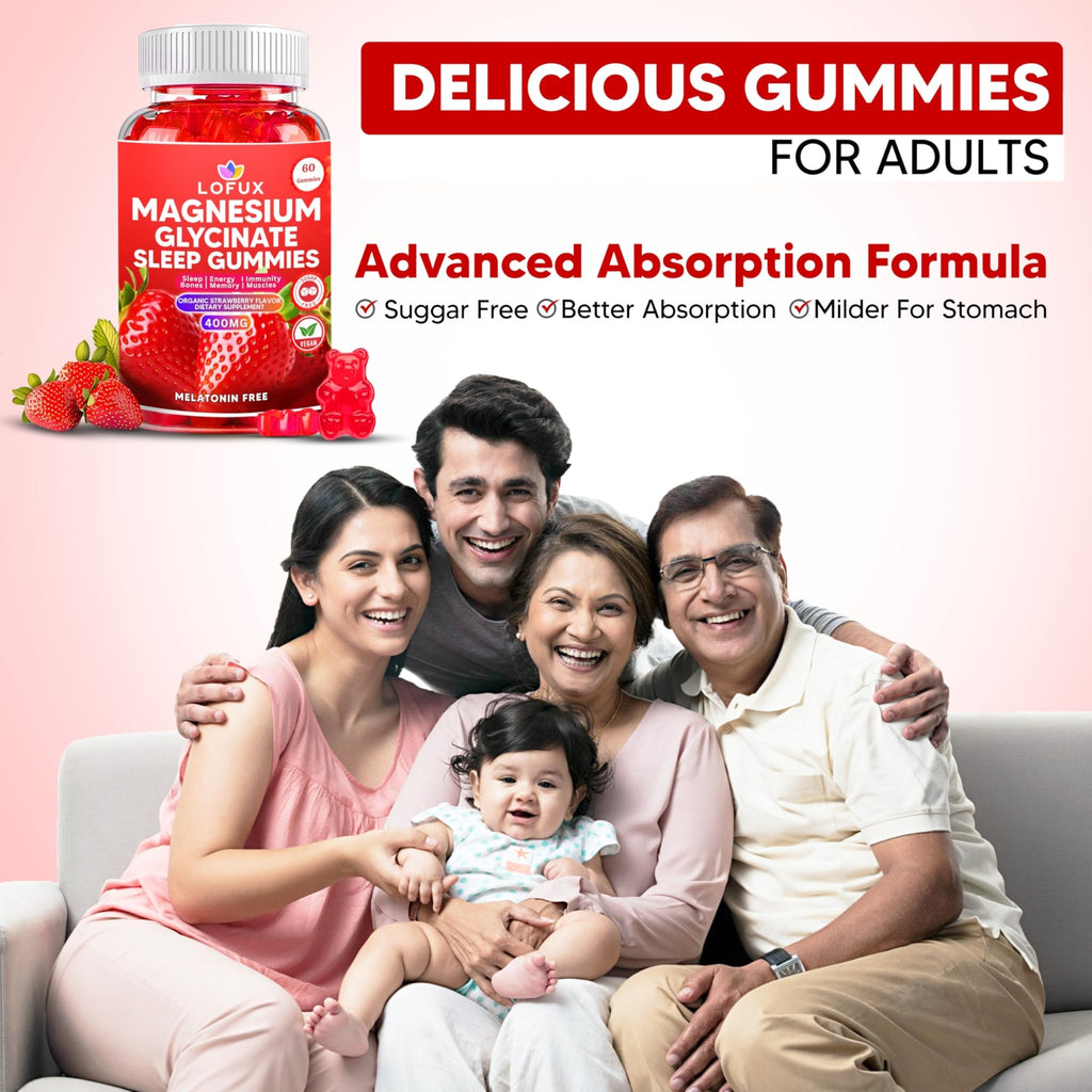 Lofux Magnesium Glycinate Gummies 400mg, Sugar Free Magnesium Gummies for Adults Women, Men, Chewable Supplement Gummy with L-Threonate, Vitamin D, B6, CoQ10 - FENGGESTORE20