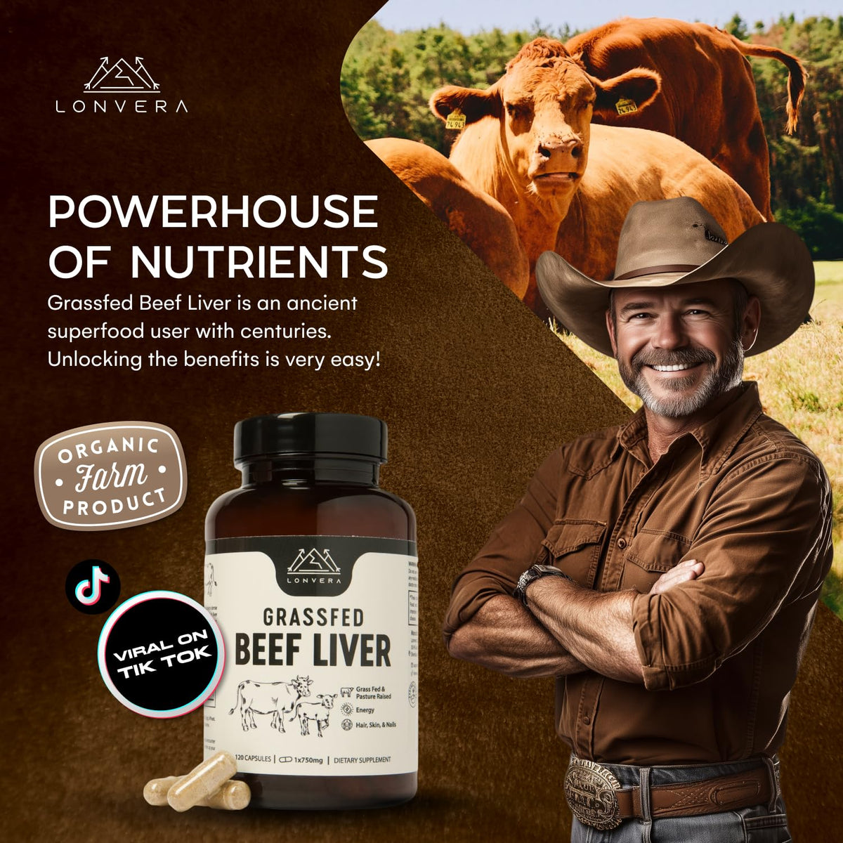 Lonvera Grass Fed Beef Liver Capsules for Women and Men – 3000mg Freeze Dried Desiccated Organs – Nutrient Source for Joints, Bones, Hair, Skin - FENGGESTORE20